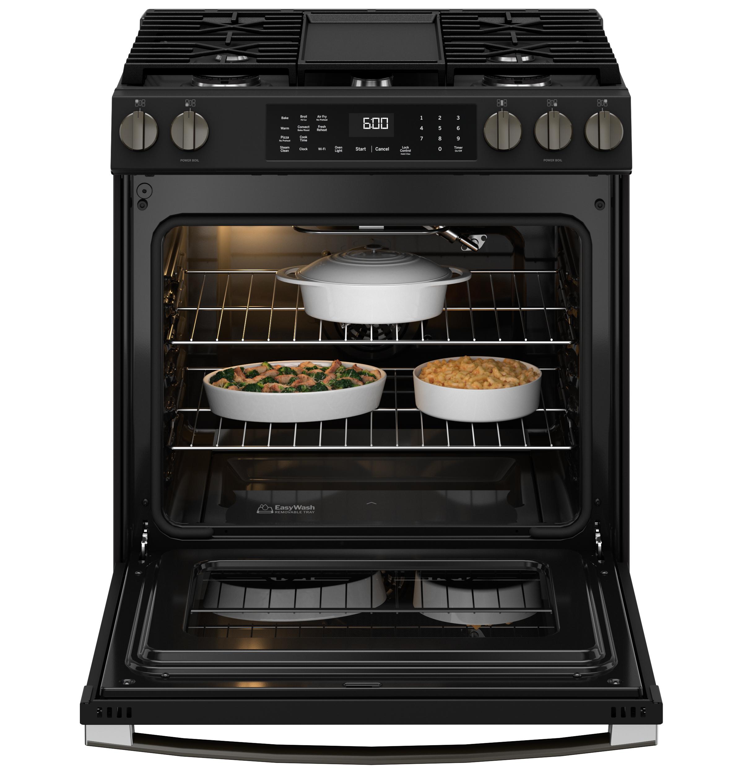 GGS600AVDS GE® 30" Slide-In Front-Control Convection Gas Range with No Preheat Air Fry and EasyWash™ Oven Tray