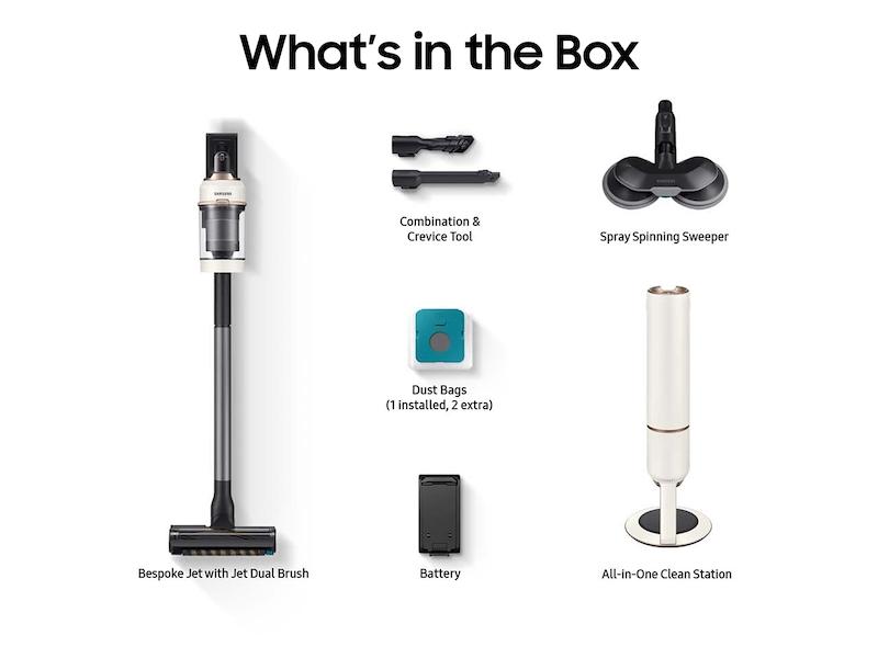 Samsung VS20A95000E Bespoke Jet™ Cordless Stick Vacuum with All-in-One Clean Station® and Spray Spinning Sweeper in Santorini Beige
