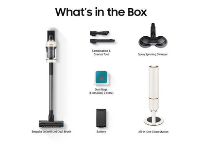 Samsung VS20A95000E Bespoke Jet™ Cordless Stick Vacuum with All-in-One Clean Station® and Spray Spinning Sweeper in Santorini Beige