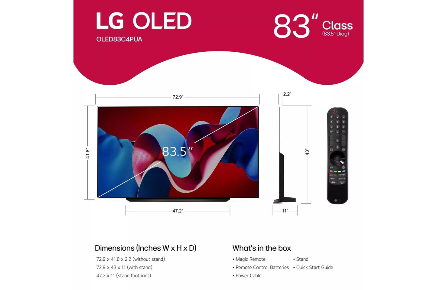 Lg OLED83C4PUA 83 Inch Class LG OLED evo C4 4K Smart TV 2024