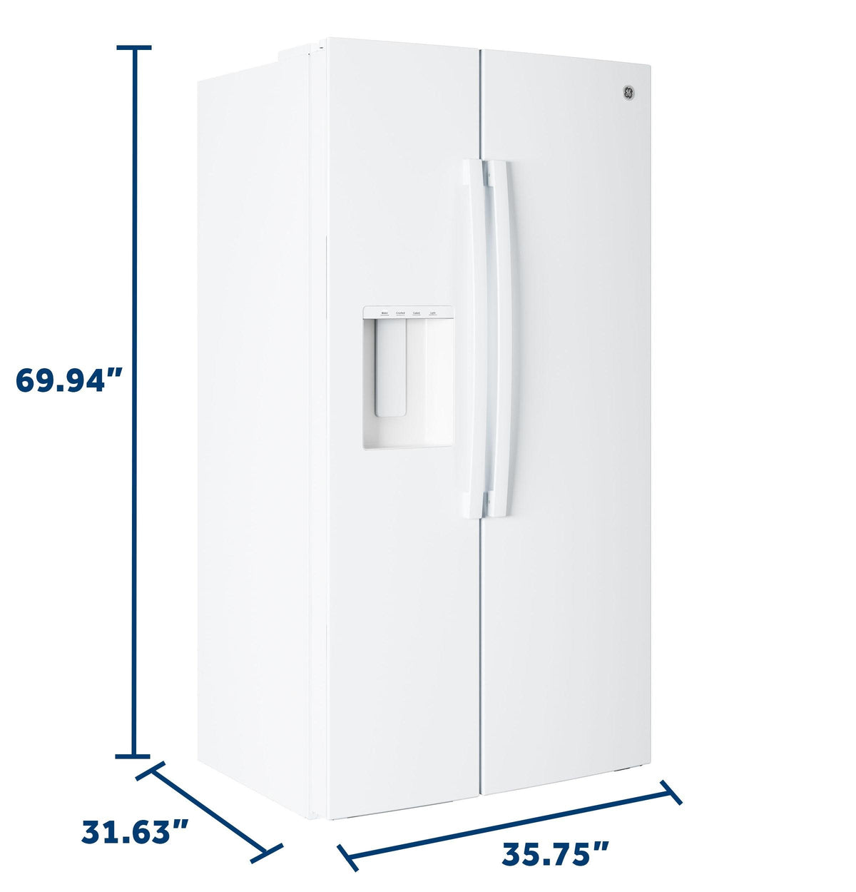 GZS24NGYWW GE® 23.6 Cu. Ft. Counter-Depth Side-By-Side Refrigerator with Extra Tall Dispenser and In-Door Icemaker