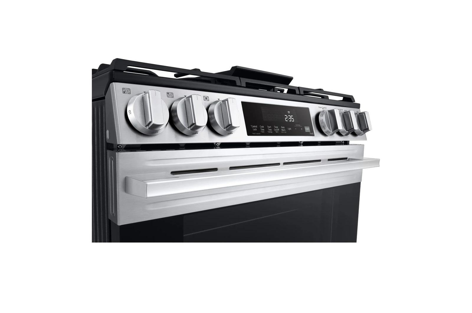 Lg LSGL5833X 5.8 cu.ft. Smart Gas Single Oven Slide-in Range, Air Fry, Fan Convection, EasyClean®, Self Clean, ThinQ®, Printproof® Stainless Steel - New Handle