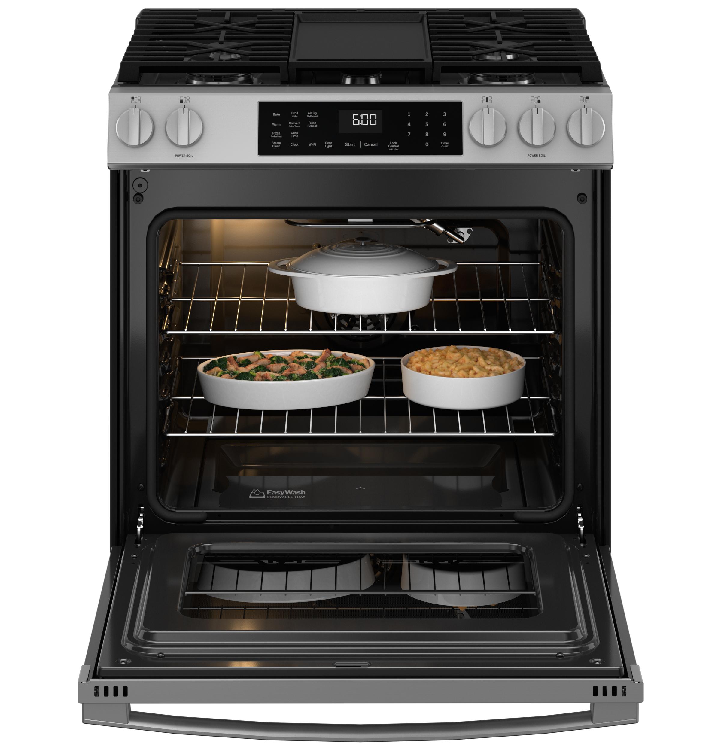 GGS600AVFS GE® 30" Slide-In Front-Control Convection Gas Range with No Preheat Air Fry and EasyWash™ Oven Tray