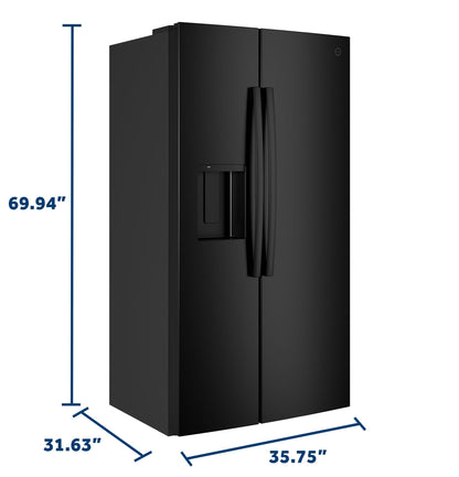 GZS24NGYBB GE® 23.6 Cu. Ft. Counter-Depth Side-By-Side Refrigerator with Extra Tall Dispenser and In-Door Icemaker