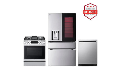 Lg LF29S8365SLSGL6335XLDNPM654S 29 cu. ft. Smart InstaView® Door-in-Door® Standard-Depth MAX™ 4-Door French Door Refrigerator with Slide-in Gas Range and FlushFit™ Top Control Dishwasher Kitchen Package in Stainless Steel