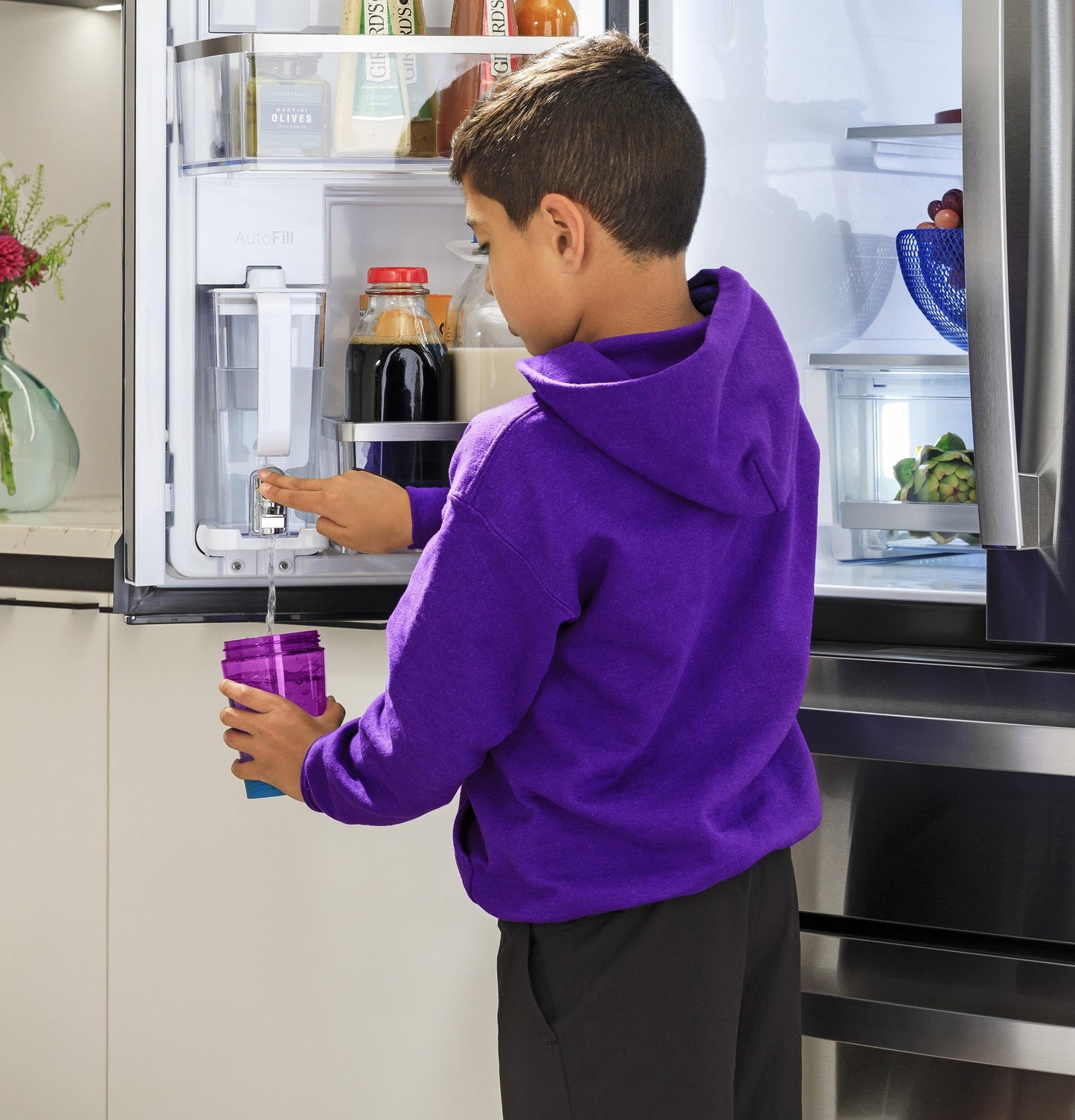 PHD23BYWFS GE Profile™ ENERGY STAR® 22.9 Cu. Ft. Counter-Depth Quad-Door Refrigerator with Dual-Dispense AutoFill Pitcher and Door in Door