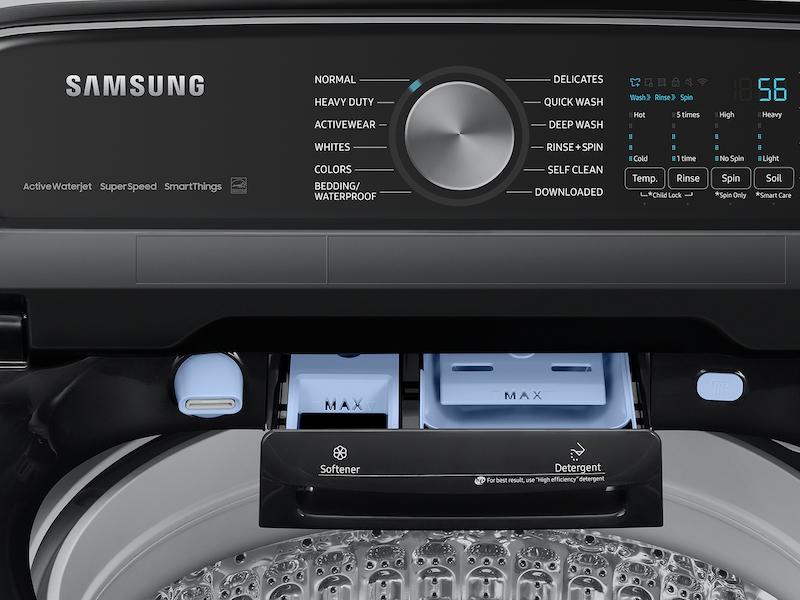 Samsung 5.4 cu. ft. Extra-Large Capacity Smart Top Load Washer with ActiveWave™ Agitator and Super Speed Wash in Brushed Black