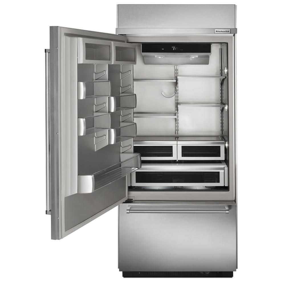 Kitchenaid KBBL306ESS 20.9 Cu. Ft. 36" Width Built-In Stainless Bottom Mount Refrigerator with Platinum Interior Design