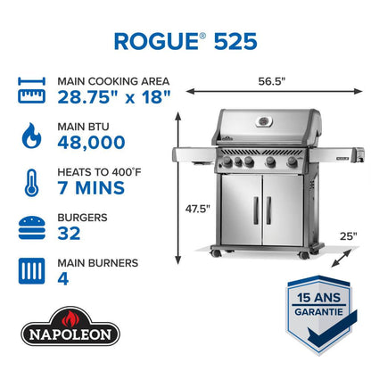 Napoleon Bbq R525SBPSS2FB Rogue 525 SB with Range Side Burner , Propane, Stainless Steel