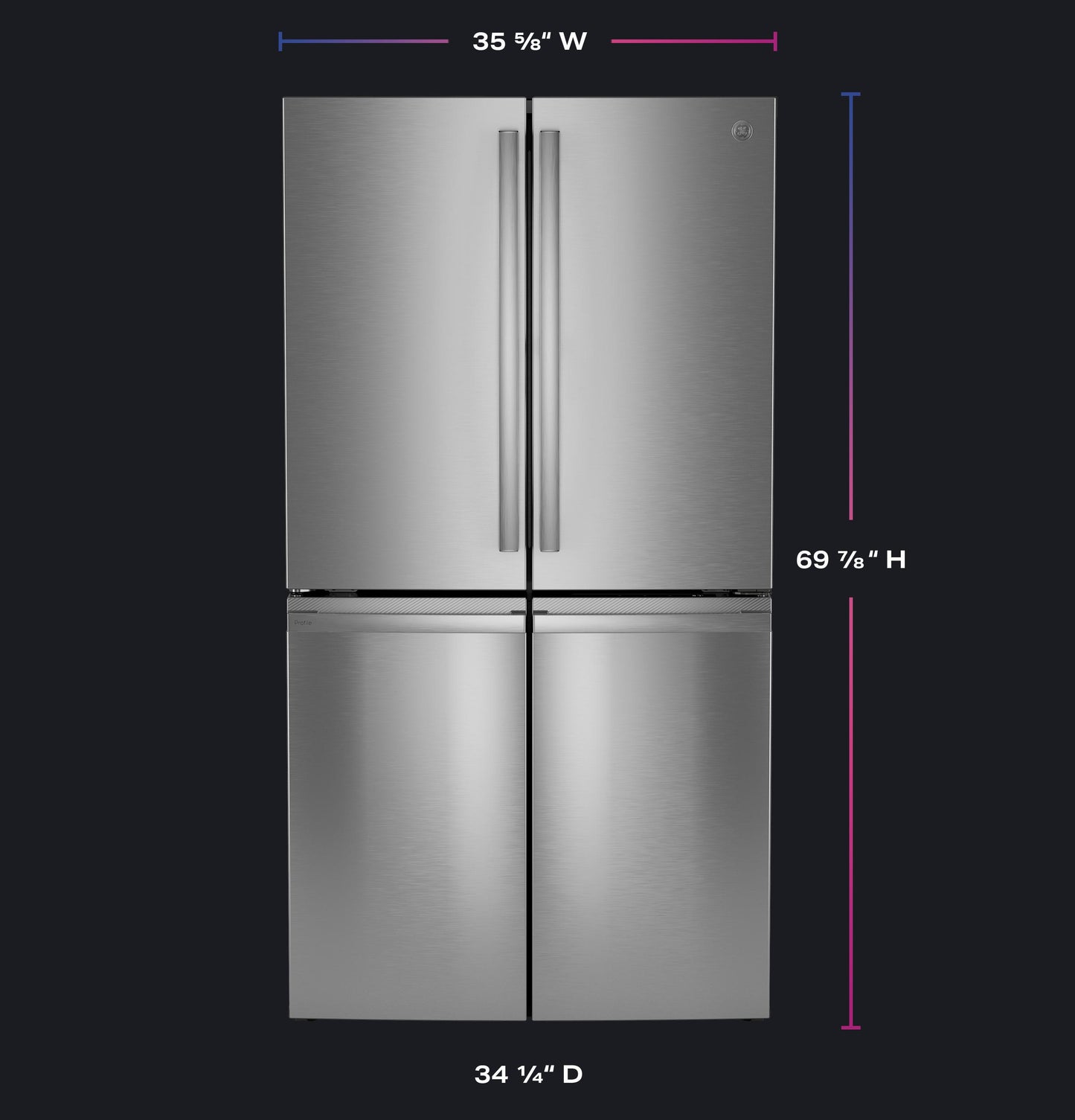 PHD23BYWFS GE Profile™ ENERGY STAR® 22.9 Cu. Ft. Counter-Depth Quad-Door Refrigerator with Dual-Dispense AutoFill Pitcher and Door in Door