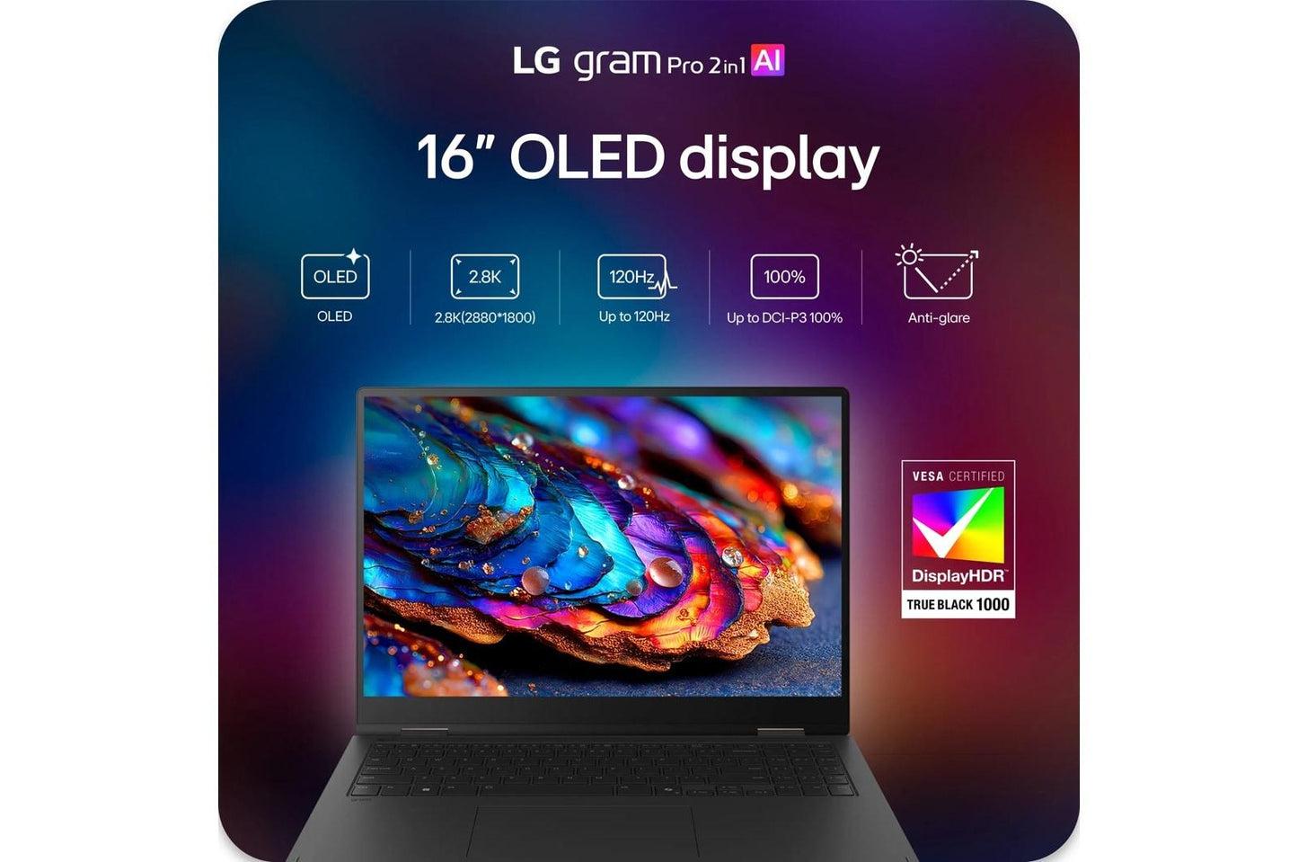 16T95TPKAD89U1 LG gram Pro 2-in-1 16 Inch, Windows 11 Home, Lightweight Dual AI Laptop, Intel® Core™ Ultra 7, 32GB RAM, 2TB SSD, Black