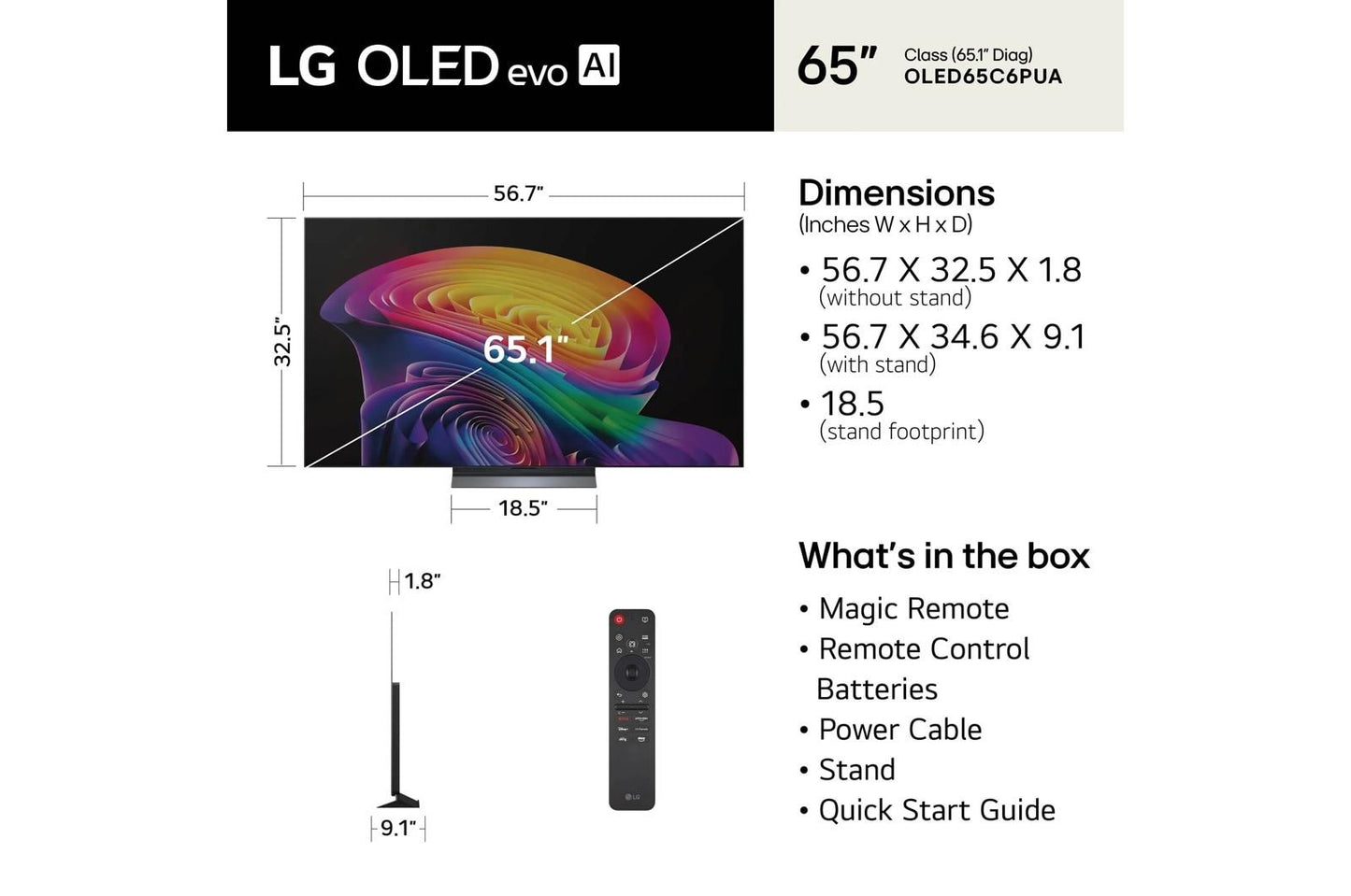 Lg OLED65C6PUA 65 Inch Class LG OLED evo AI C6 4K Smart TV 2026