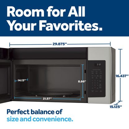 JNM3184RPSS GE® 1.8 Cu. Ft. Over-the-Range Microwave Oven with Recirculating Venting