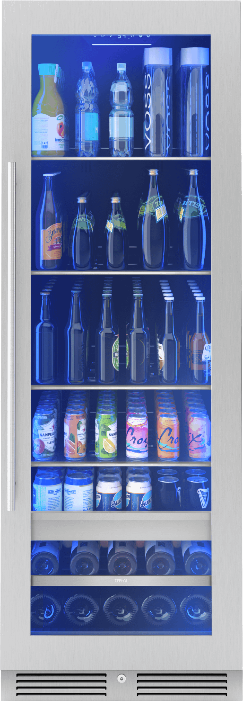 Zephyr PRB24F01BG Presrv Beverage Cooler, 24in Full Size, SS+Glass, Reversible Door, 1 Zone