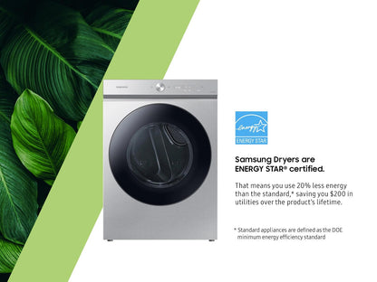 Samsung DVG53BB8700T Bespoke 7.6 cu. ft. Ultra Capacity Gas Dryer with Super Speed Dry and AI Smart Dial in Silver Steel