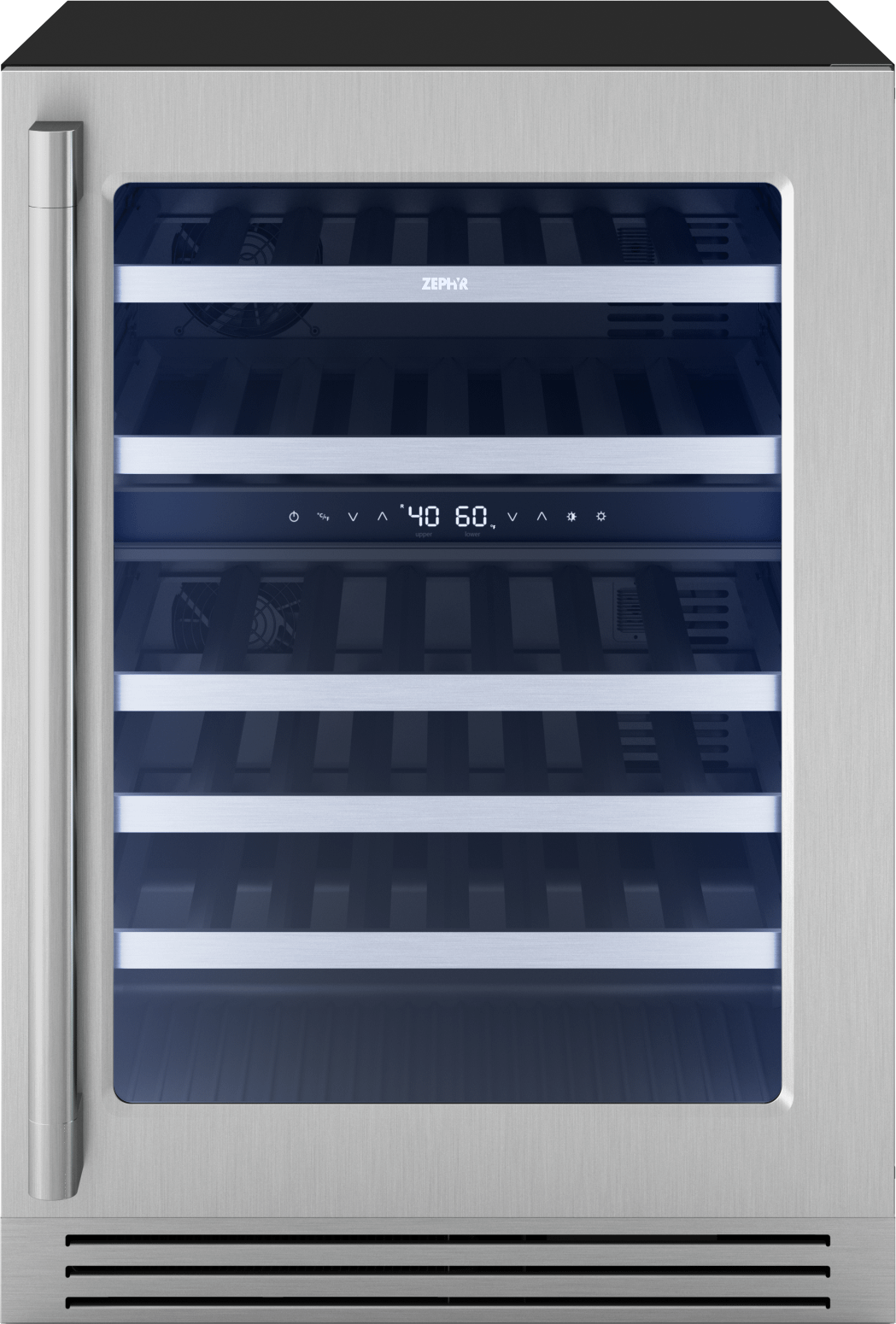 Zephyr PRPW24C02CG Presrv Pro Wine Cooler, 24in Under Cabinet, SS+Glass, Reverse Door, 2 Zone