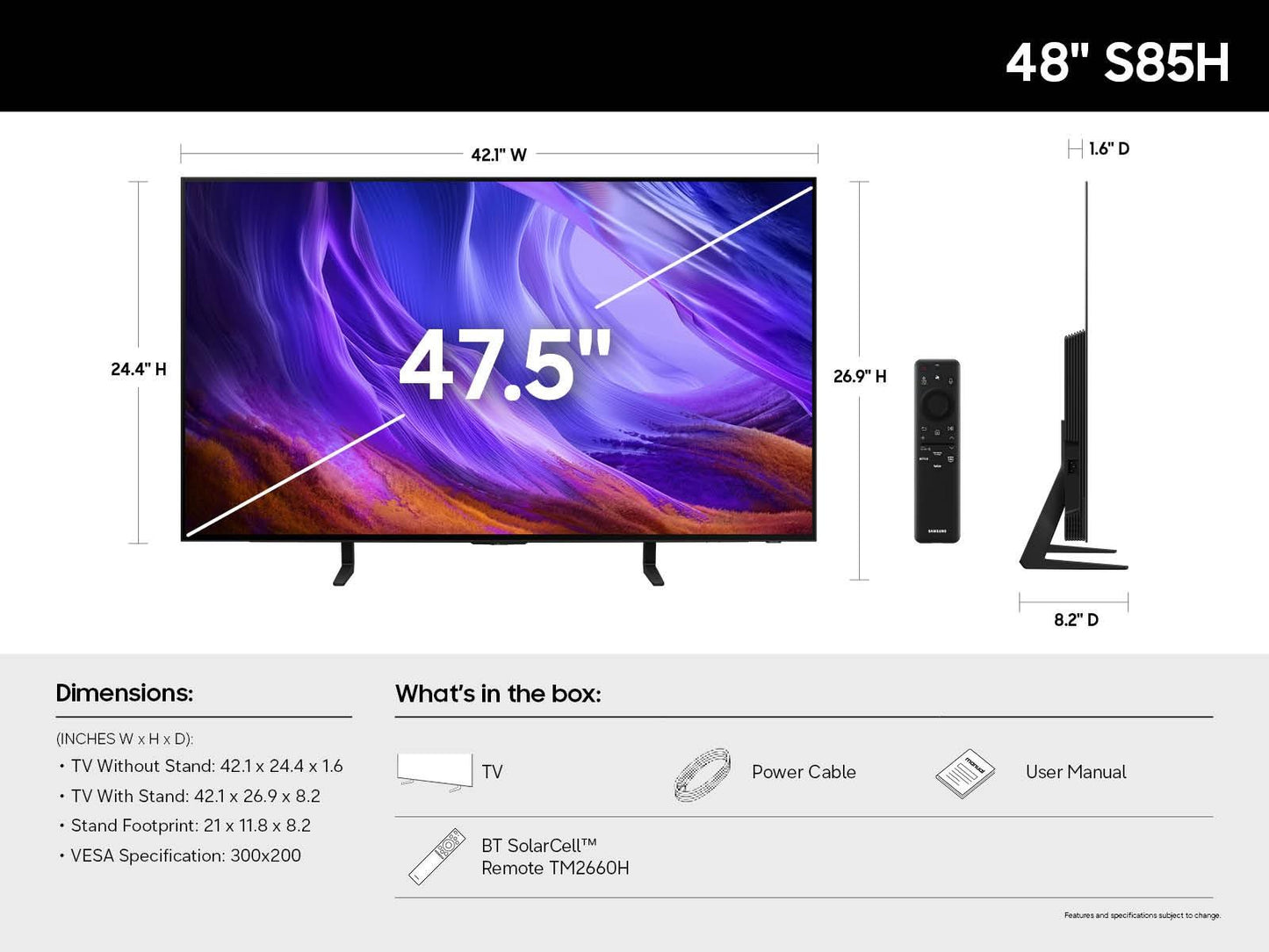 Samsung QN48S85HAEXZA 48 Inch Class OLED S85H 4K 4K Samsung Vision AI Smart TV (2026)