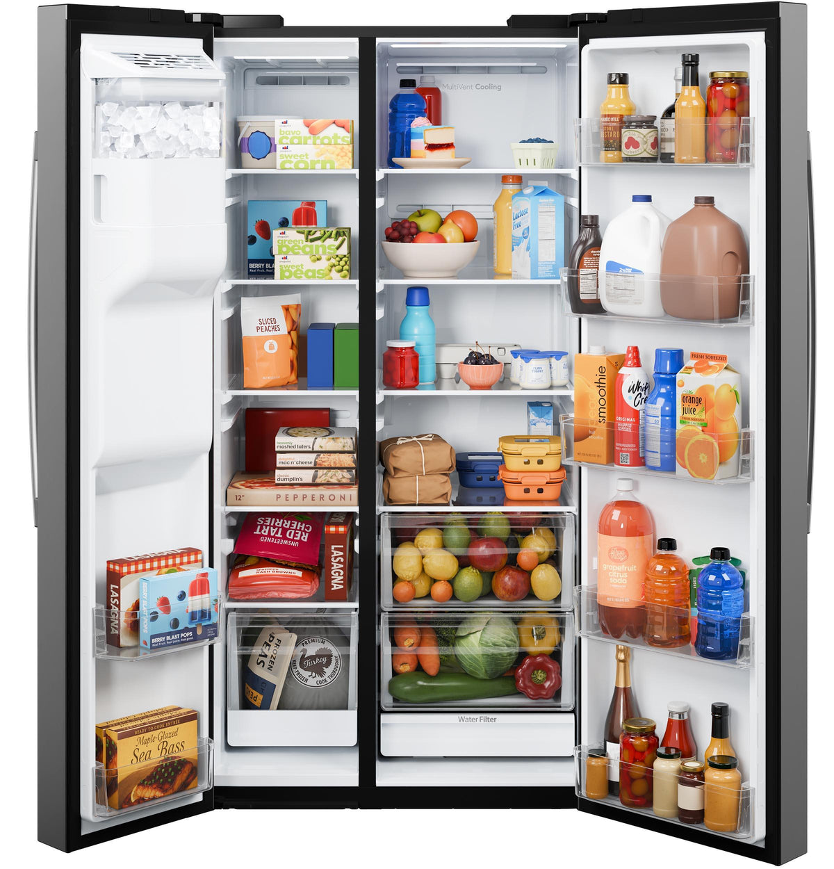 GZS24NYYFS GE® 23.6 Cu. Ft. Counter-Depth Side-By-Side Refrigerator with Extra Tall Dispenser and In-Door Icemaker