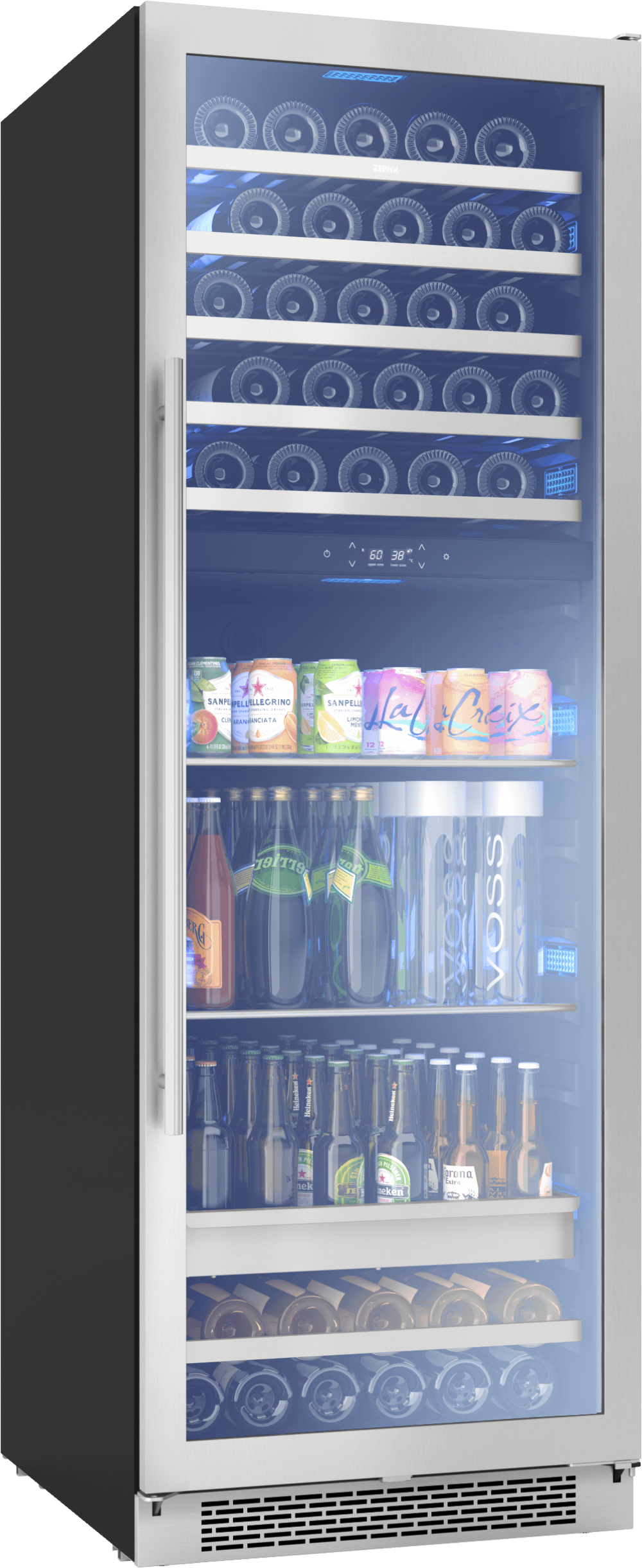 Zephyr PRWB24F02AG Presrv Wine and Beverage Cooler, 24in, Full Size, SS+Glass, Reversible Door, 2 Zones