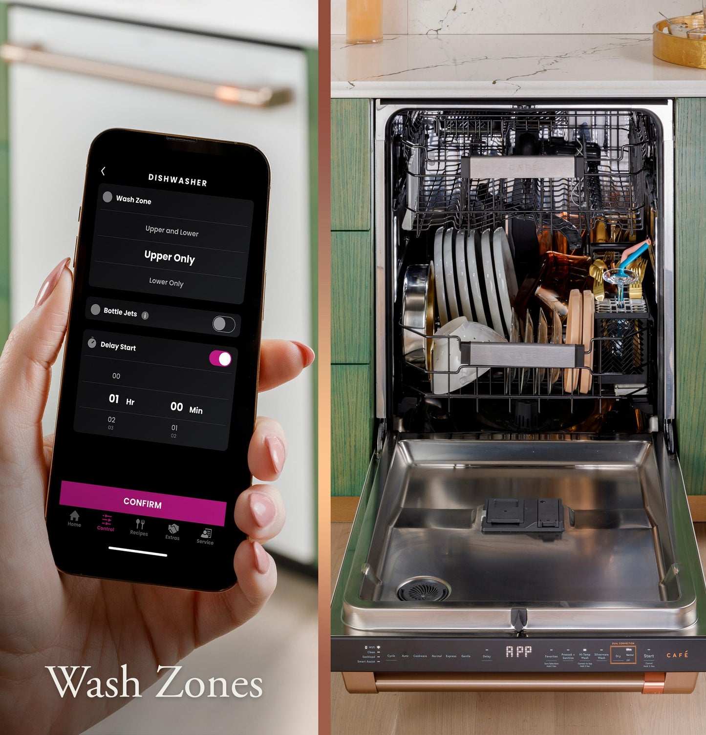 Cafe CDT888P4VW2 CAF(EBACK)™ CustomFit ENERGY STAR Stainless Interior Smart Dishwasher with Ultra Wash Top Rack and Dual Convection Ultra Dry, LED Lights, 39 dBA