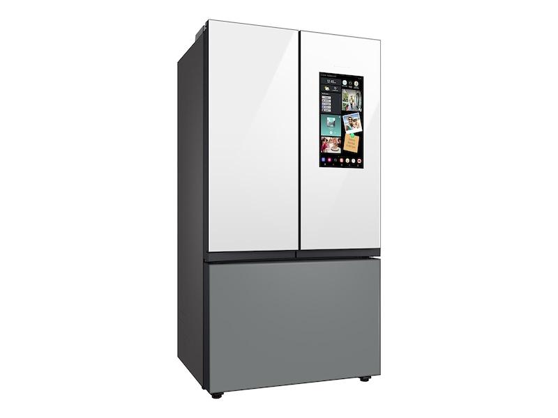 Samsung RF24BB69006M Bespoke 3-Door French Door Refrigerator (24 cu. ft.) - with Top Left and Family Hub™ Panel in White Glass - and Matte Grey Glass Bottom Door Panel