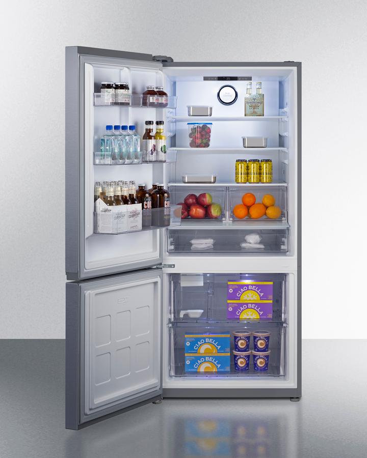 Summit FFBF174SSIMLHD 30" Wide Bottom Freezer Refrigerator With Icemaker, Counter Depth