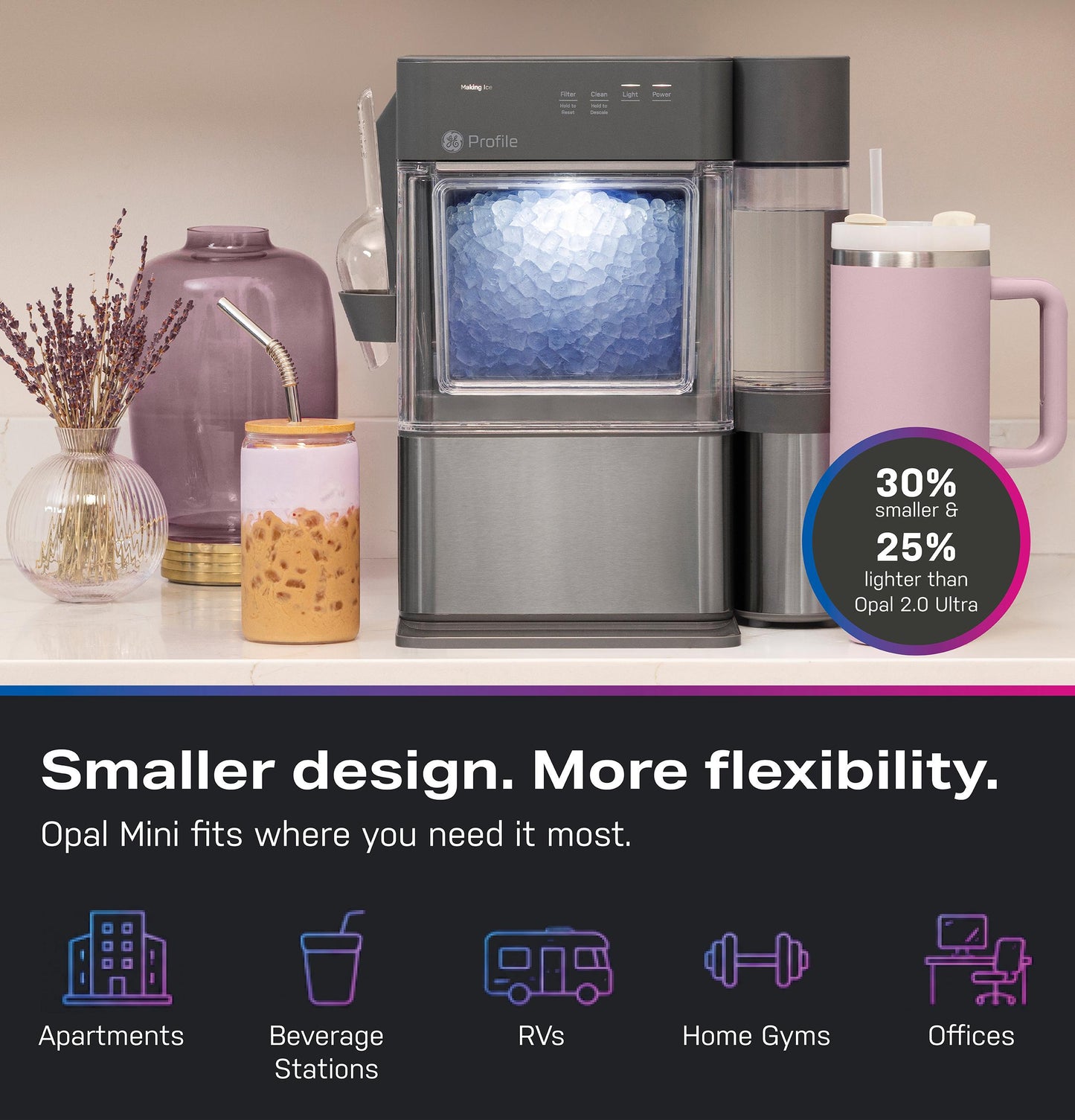 P4NM25PZSG GE Profile Opal Mini Pro Nugget Ice Maker with Side Tank