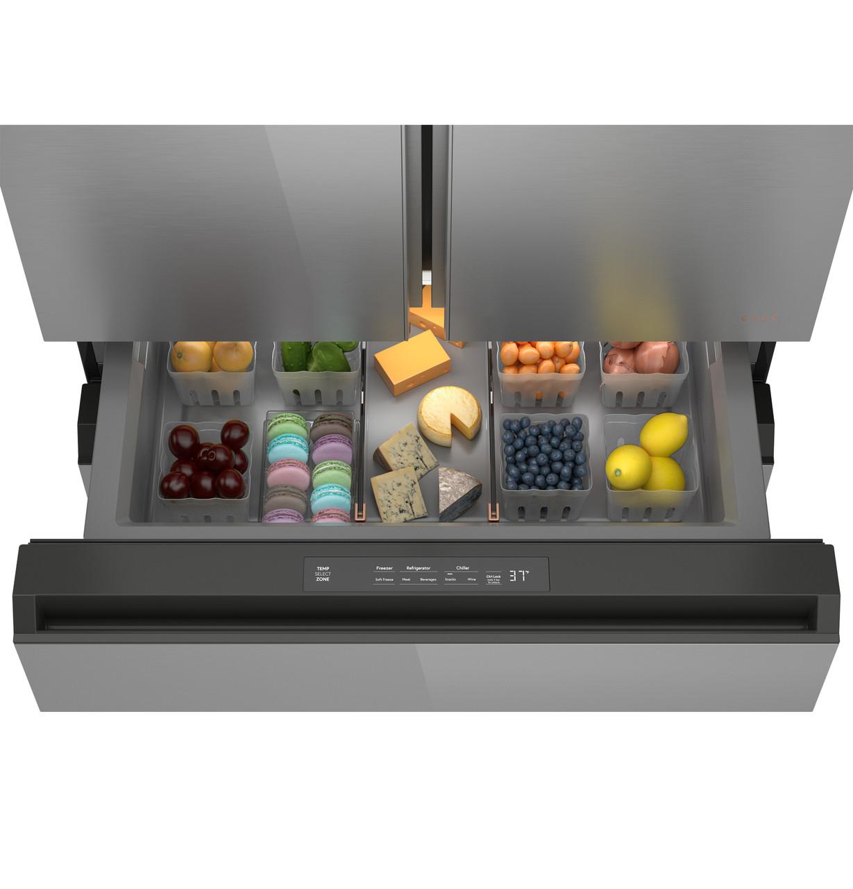 Cafe CGE29DM5TS5 CAF(EBACK)™ ENERGY STAR® 28.7 Cu. Ft. Smart 4-Door French-Door Refrigerator in Platinum Glass With Dual-Dispense AutoFill Pitcher
