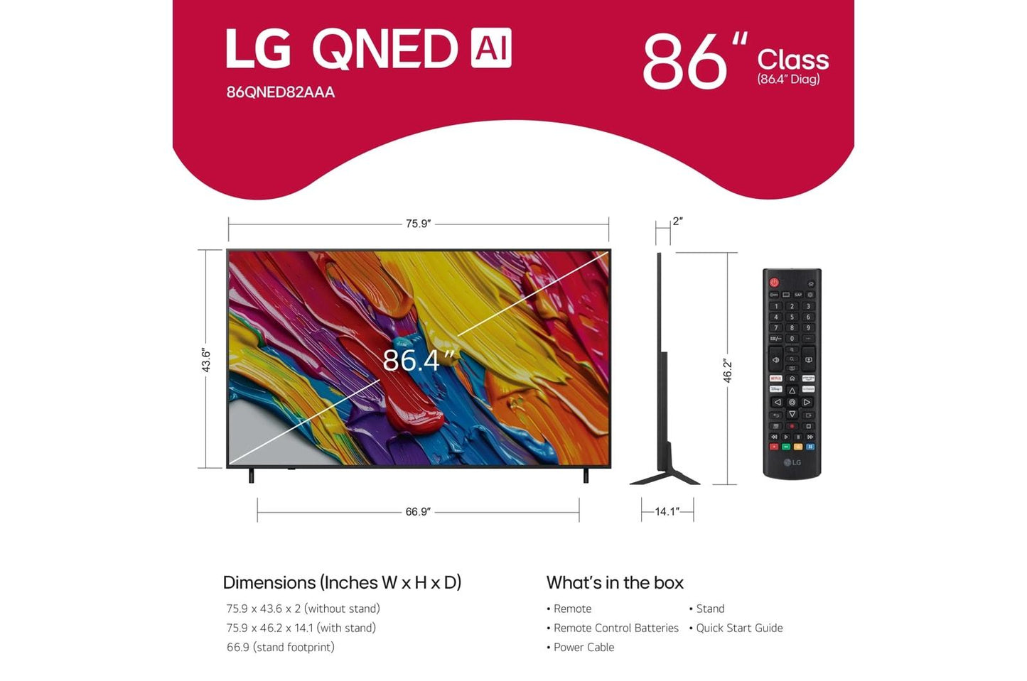 Lg 86QNED82AAA 86 Inch Class LG QNED AI QNED82A 4K Smart TV 2025