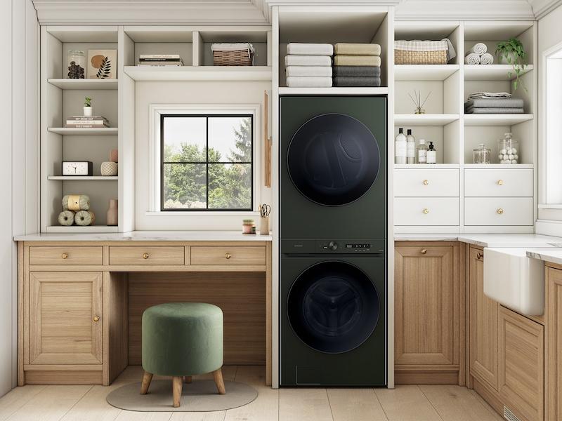 Samsung WH53DBH700EF Bespoke 5.3 cu. ft. AI Laundry Hub™ Ultra Capacity Single Unit Washer with AI OptiWash™ and 7.6 cu. ft. Electric Dryer in Satin Green