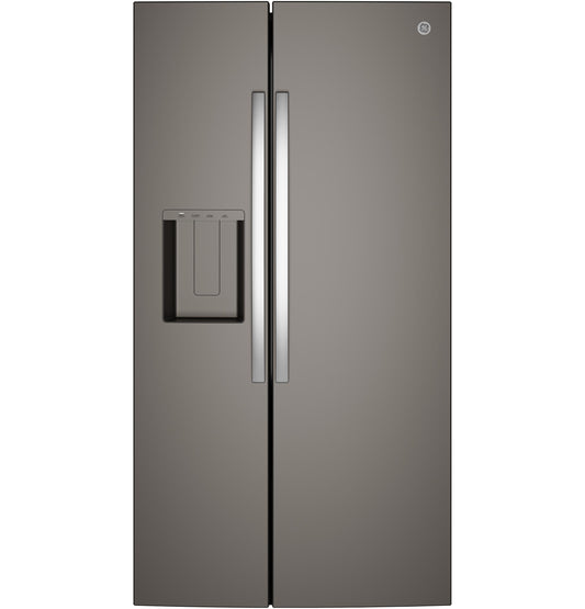 GZS24NMYES GE® 23.6 Cu. Ft. Counter-Depth Side-By-Side Refrigerator with Extra Tall Dispenser and In-Door Icemaker