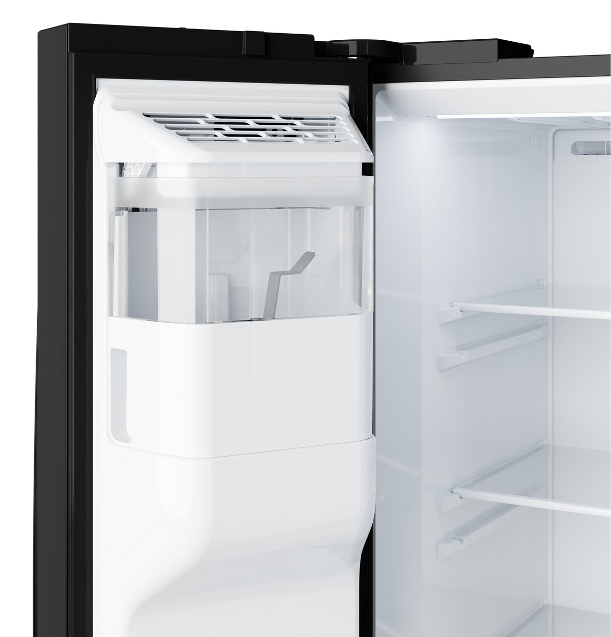 GZS24NGYBB GE® 23.6 Cu. Ft. Counter-Depth Side-By-Side Refrigerator with Extra Tall Dispenser and In-Door Icemaker
