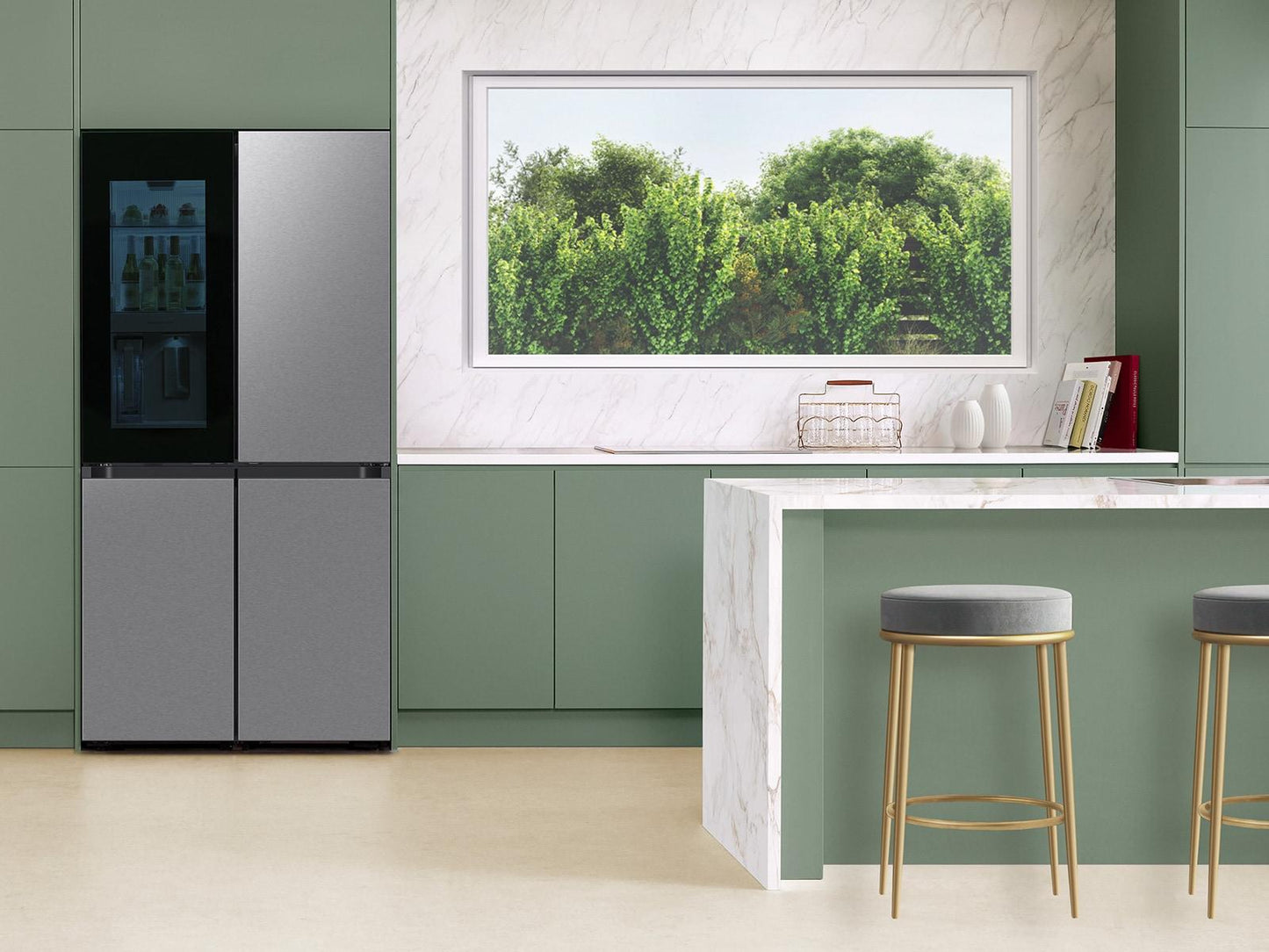 Samsung RF23DB9750QLAA Bespoke AI 4-Door Flex™ Beverage Zone™  Sphere Ice™ & Auto Open Door  23 cu.ft.