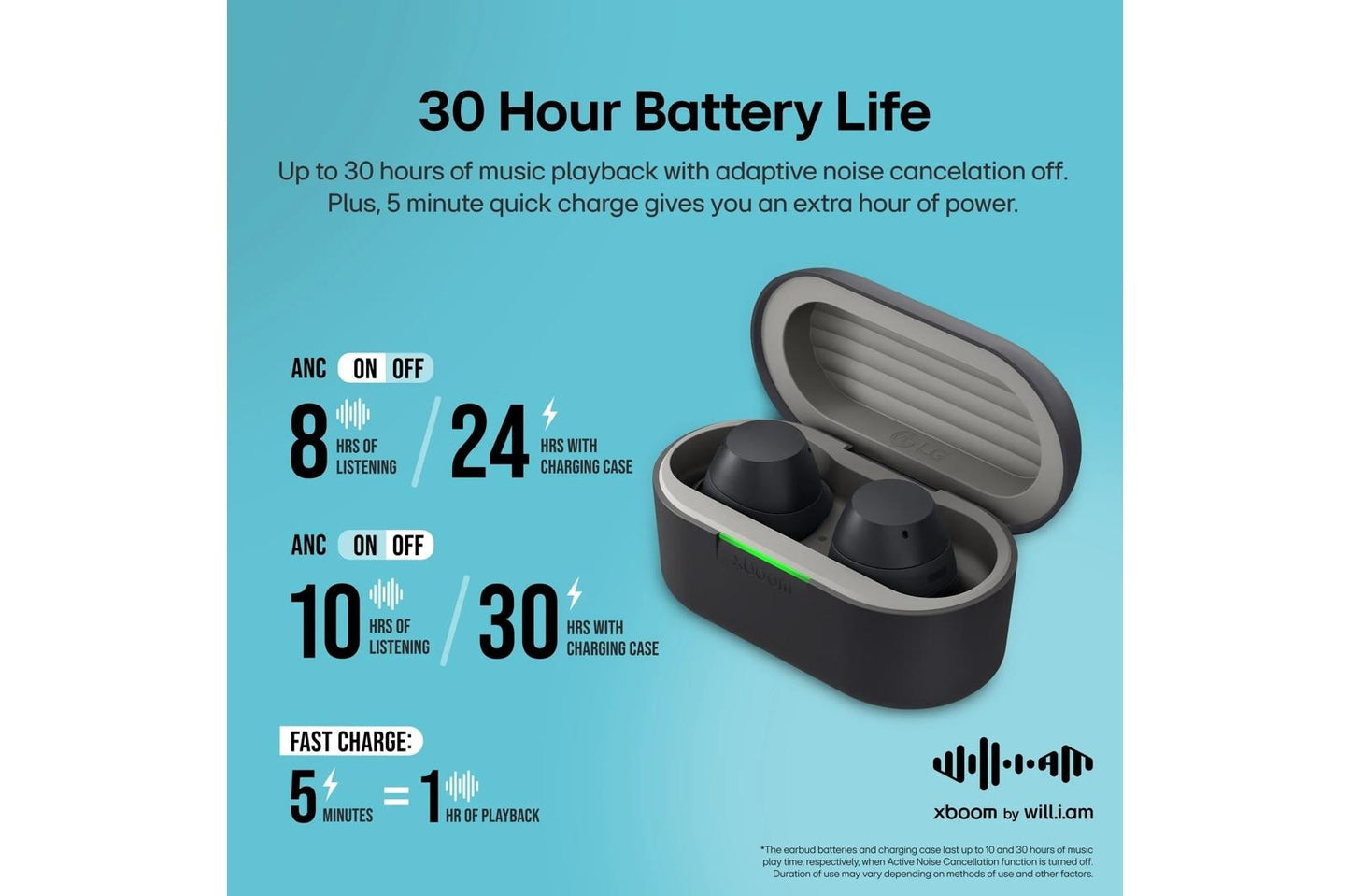 BUDSAUSALBK LG xboom Buds by will.i.am  Bluetooth Earbuds  xboom Signature Sound with Graphene Driver, Black