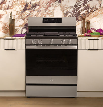 PGF700AYFS GE Profile™ 30" Smart Free-Standing Gas Convection Range with No Preheat Air Fry and EasyWash™ Oven Tray