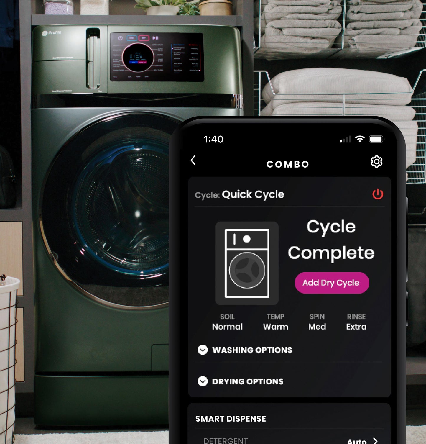 PFQ97HSPVGN GE Profile™ ENERGY STAR® 4.8 cu. ft. Capacity UltraFast Combo with Ventless Inverter Heat Pump Technology Washer/Dryer