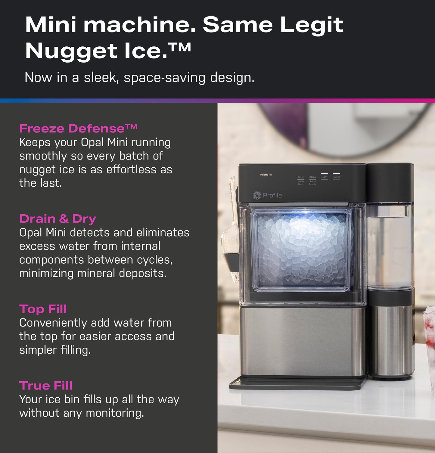 P4NM25PZSG GE Profile Opal Mini Pro Nugget Ice Maker with Side Tank