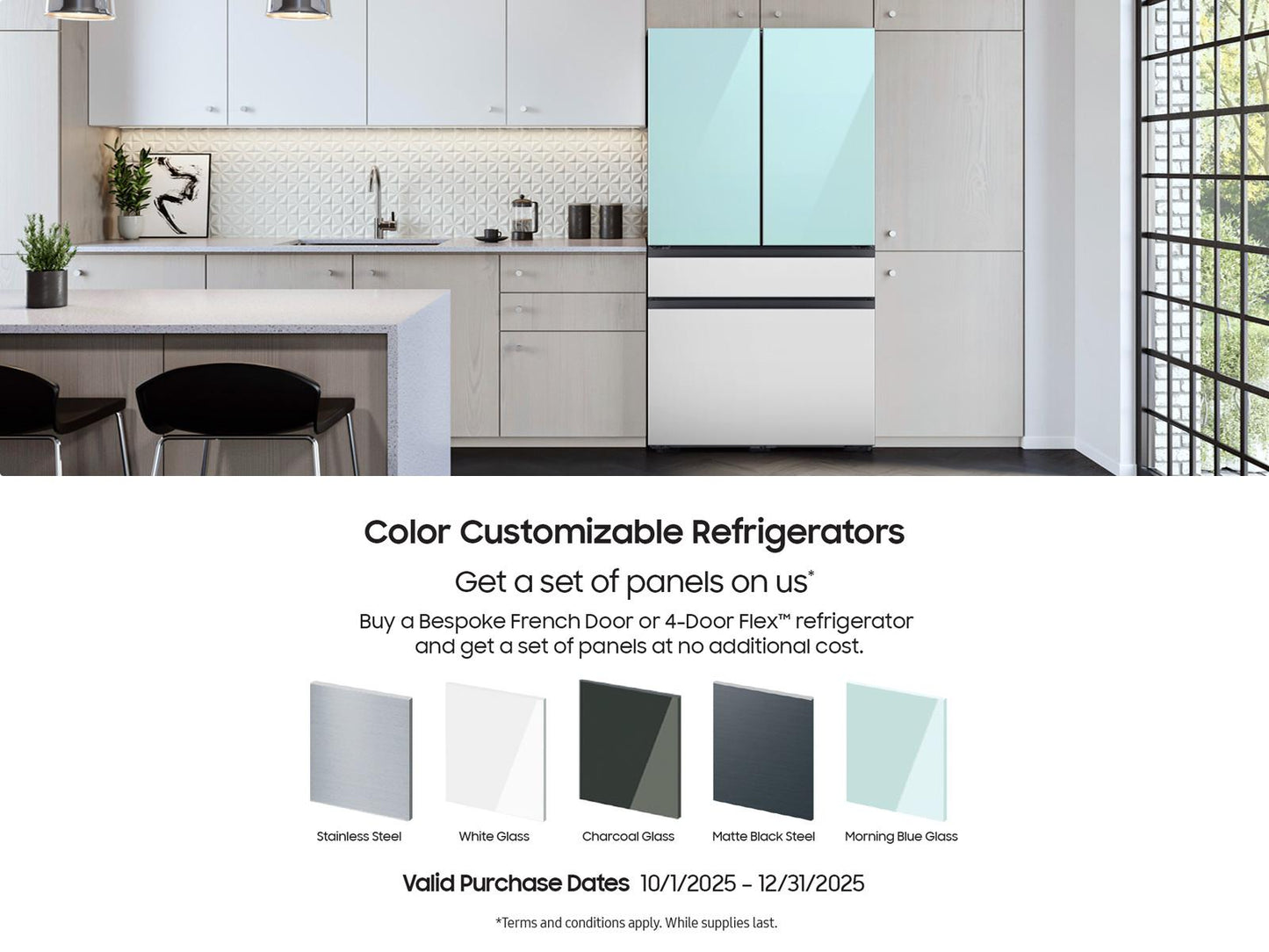 Samsung RM80F22WEW Bespoke 22 cu. ft. Counter Depth 4-Door French Door Refrigerator with Zero Clearance Fit & Food Showcase Door in White Glass