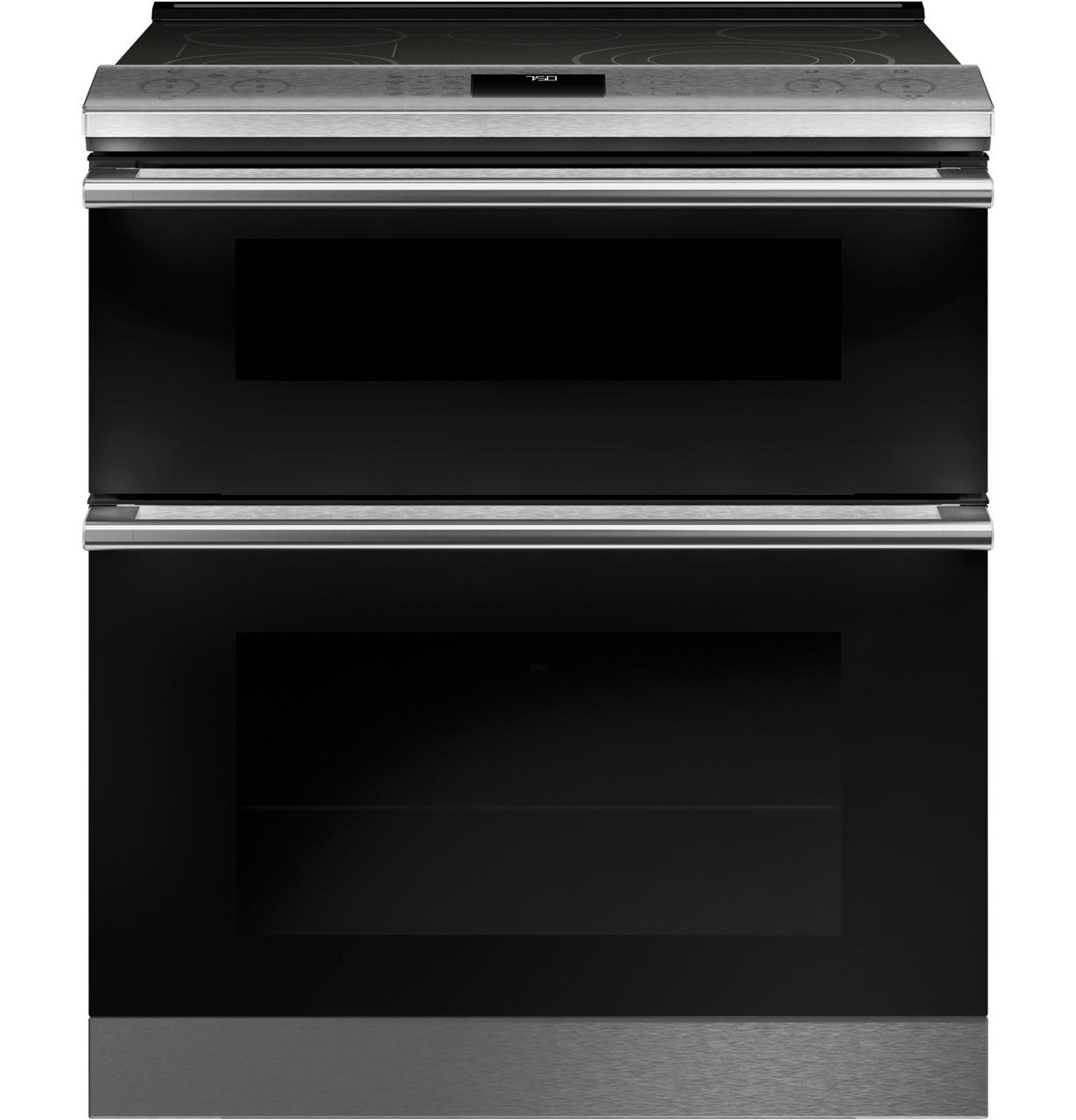 Caf(eback)™ 30" Smart Slide-In, Front-Control, Radiant and Convection Double-Oven Range in Platinum Glass