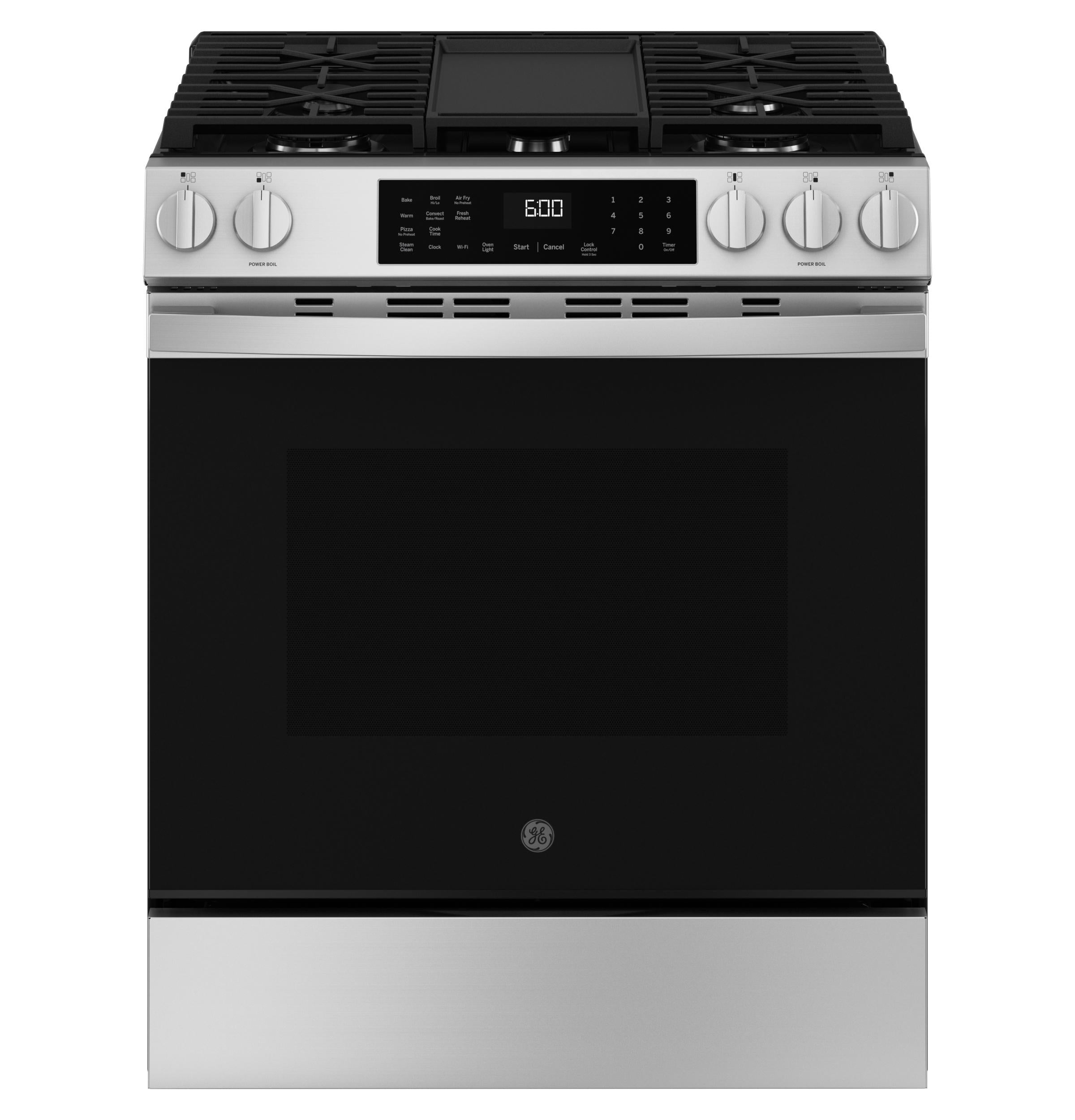 GGS600AVFS GE® 30" Slide-In Front-Control Convection Gas Range with No Preheat Air Fry and EasyWash™ Oven Tray