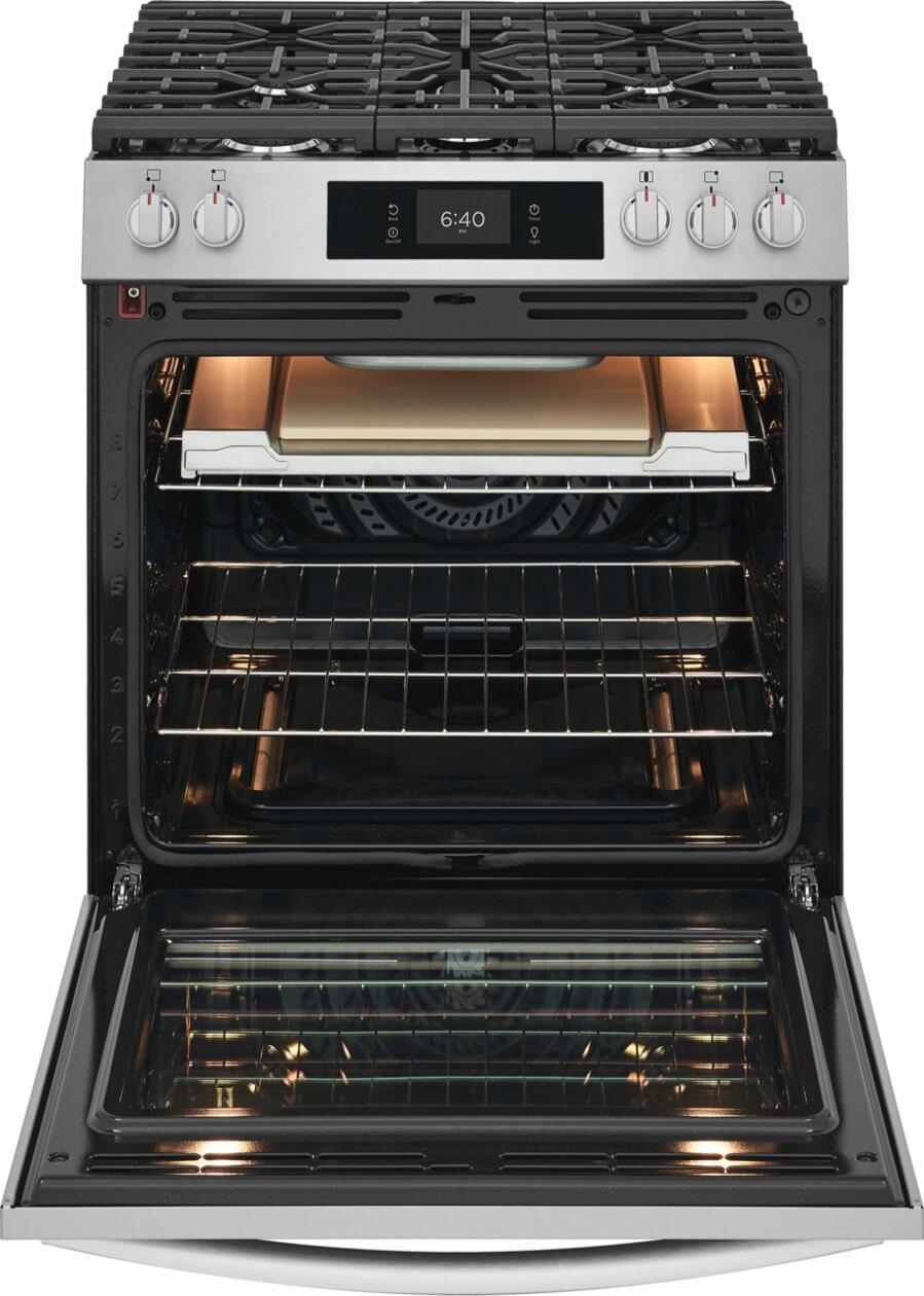 Frigidaire GCFG3070BF 30" Front Control Gas Range with Stone-Baked Pizza