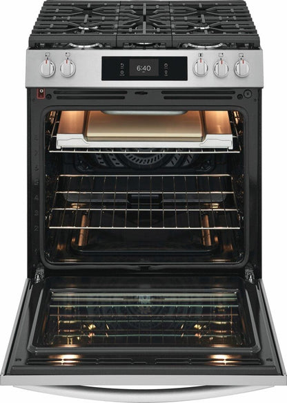 Frigidaire GCFG3070BF 30" Front Control Gas Range with Stone-Baked Pizza
