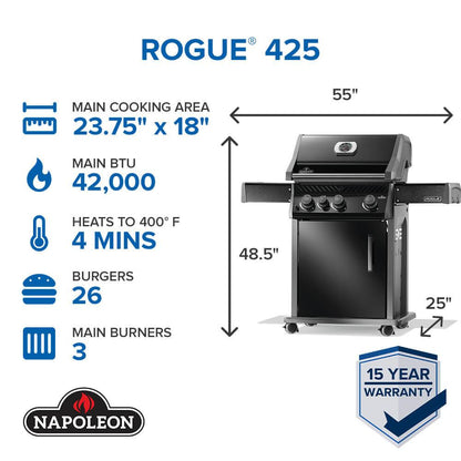 Napoleon Bbq R425SBNK2FB Rogue 425 SB with Range Side Burner , Natural Gas, Black
