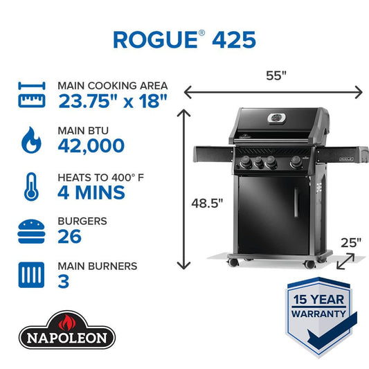 Napoleon Bbq R425SBNK2FB Rogue 425 SB with Range Side Burner , Natural Gas, Black