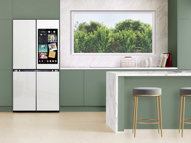 Samsung RF29DB990012 Bespoke 4-Door Flex™ Refrigerator (29 cu. ft.) with AI Family Hub+™ and AI Vision Inside™ in White Glass