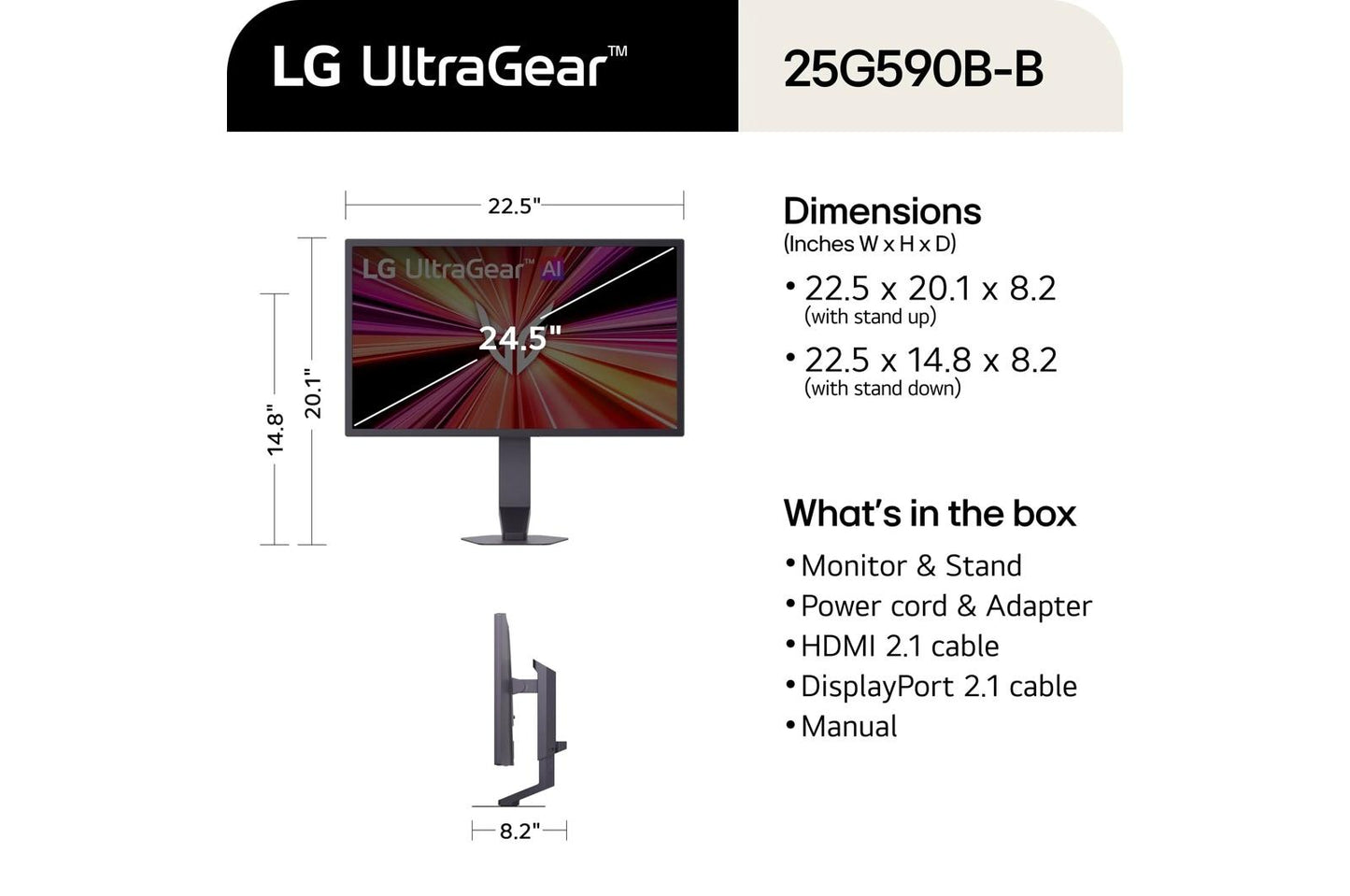 Lg 25G590BB 25 Inch UltraGear™ FHD IPS 1000Hz USB-C Monitor with Tilt/Height/Swivel Stand
