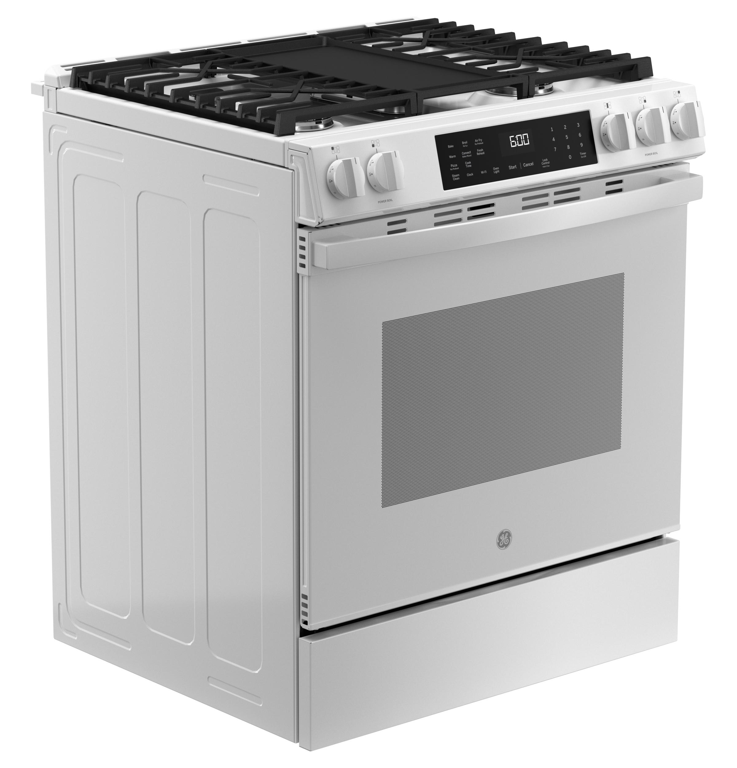 GGS600AVWW GE® 30" Slide-In Front-Control Convection Gas Range with No Preheat Air Fry and EasyWash™ Oven Tray