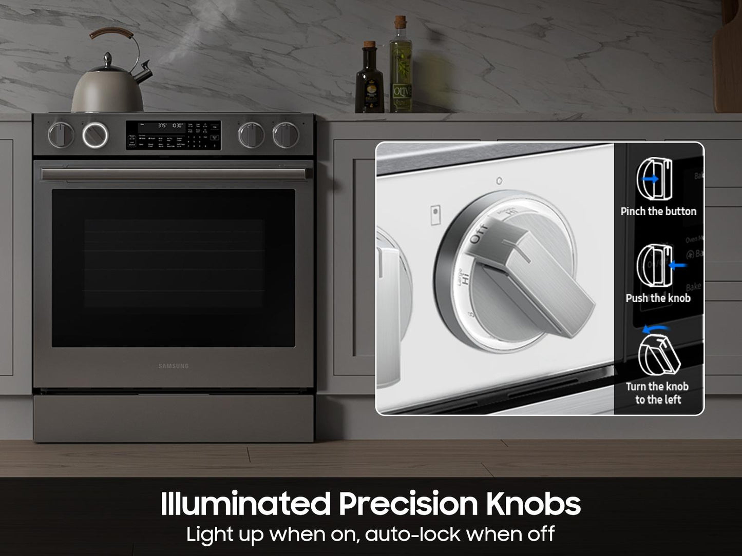 Samsung NSE90H63SW Bespoke Smart Slide-in Electric Range Pro Style Elite Design  Illuminated Knobs  Air Fry Max