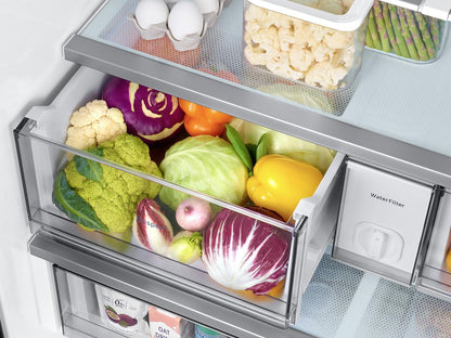 Samsung RF30BB620012 Bespoke 3-Door French Door Refrigerator 30 cu. ft. in White Glass with AutoFill Water Pitcher