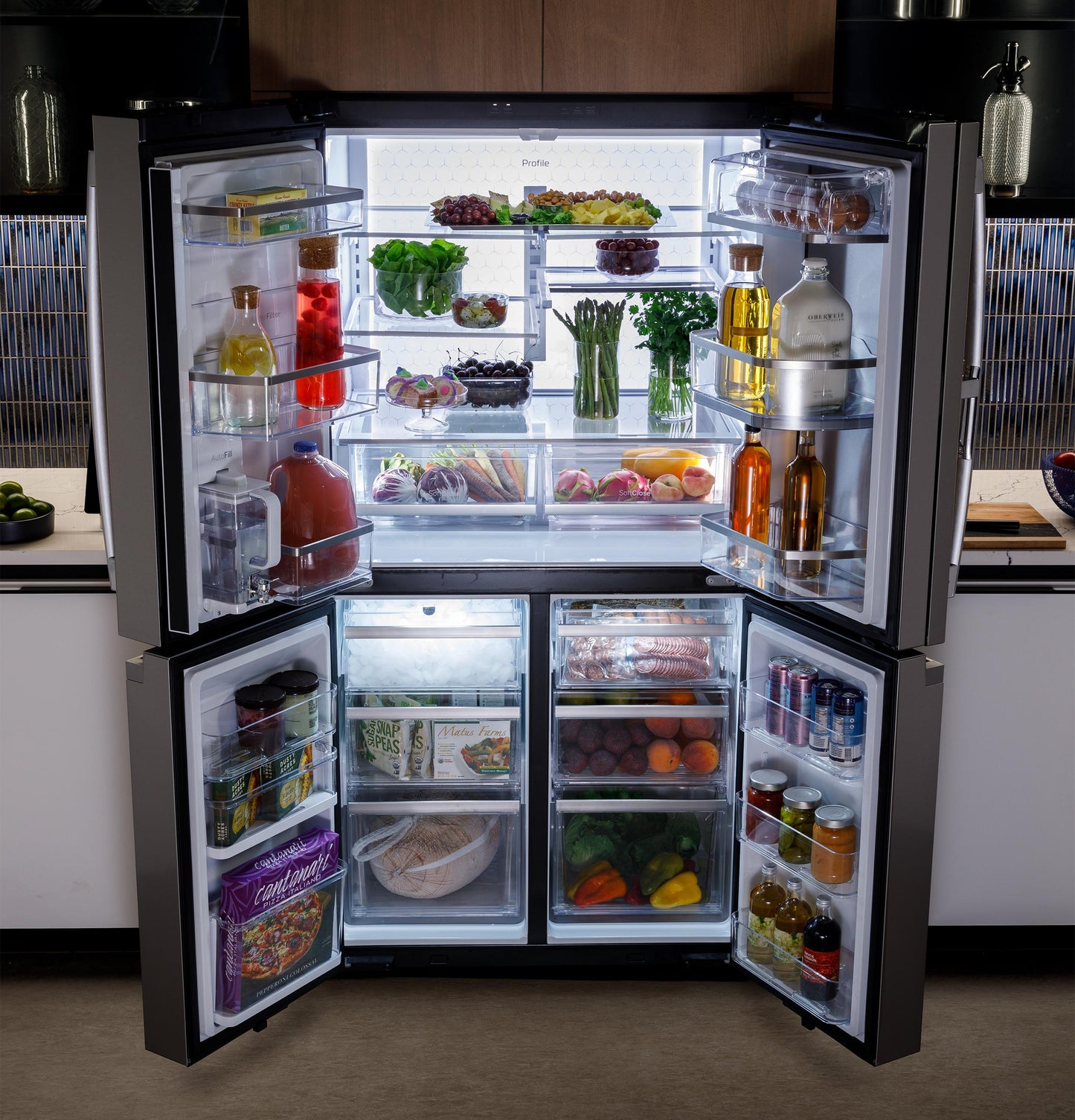 PHD23BYWFS GE Profile™ ENERGY STAR® 22.9 Cu. Ft. Counter-Depth Quad-Door Refrigerator with Dual-Dispense AutoFill Pitcher and Door in Door